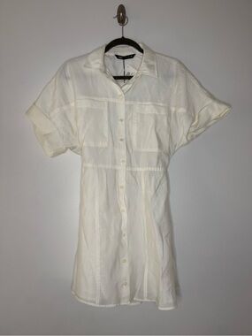 ZARA Cream Short-Sleeve Button Shirt Dress Size Medium